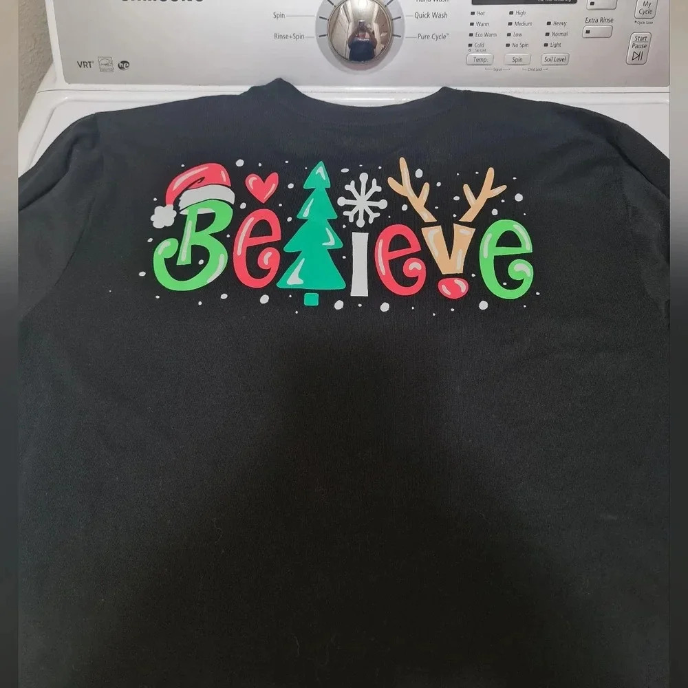 Christmas in Oklahoma T-shirt Women's Large Black Long Sleeve Believe